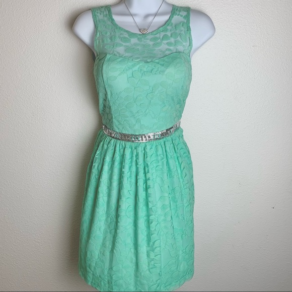 New nwt Candies mint green lace sequin rhinestone dress xs 1 semi formal - Picture 1 of 4